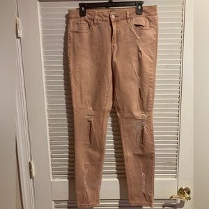 Baby Pink Distresses Skinny Jeans